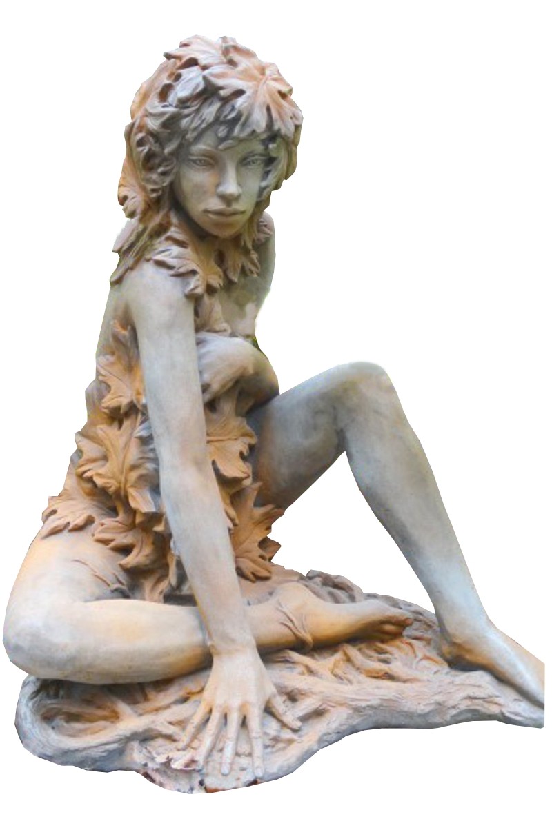 Skulptur Baumhüterin Ahorn Rosteffekt