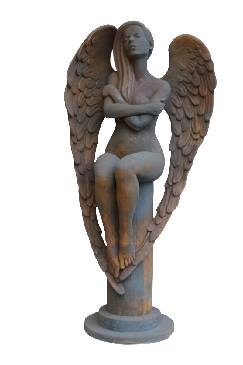 Skulptur Engel Eloa auf Sockel Oxid