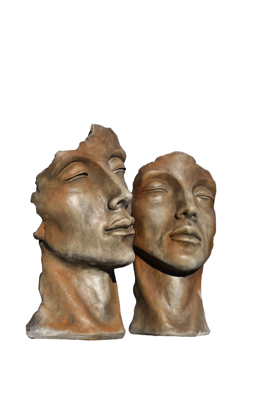 Skulptur SET Gesicht Mann und Frau klein Rosteffekt